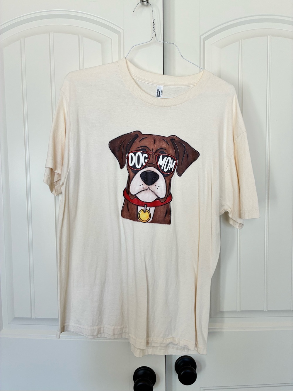American Apparel Boxer Dog Mom Graphic T-Shirt Ivory Size Large